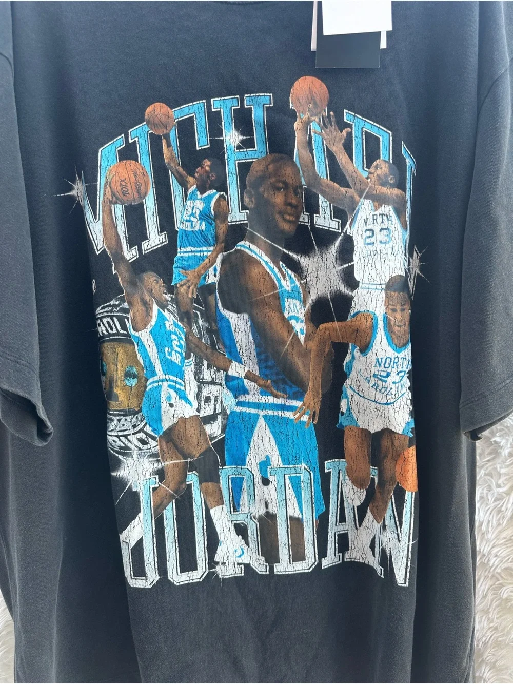 Jordan Vintage Graphic Tee with Michael Jordan Artwork - Black & Light Blue